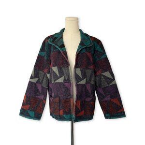 Canvasbacks Wraps Wool Jacket Women XS Multicolor Aztec Geo Vintage 80s 90s USA
